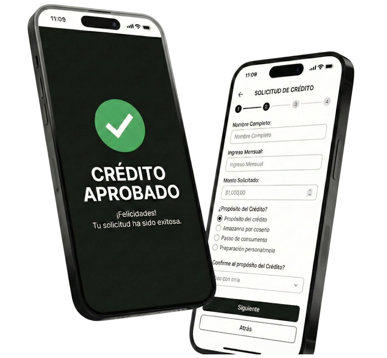 Aplicacion movil de Basalto Capital mostrando credito aprobado y solicitud de credito